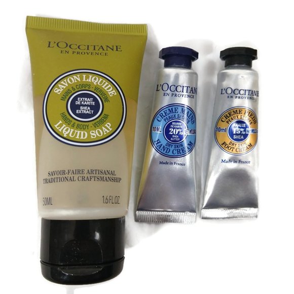 L'Occitane Verbena Body Hand Liquid Soap Shea Hand Cream & Foot Cream X 3 NEW - Picture 1 of 4
